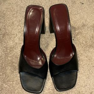 STAUD Black Leather Sloane High Heel Sandals